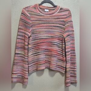 Ecru Multicolor Striped Knit Sweater Womens Size M Casual Long Sleeve Unique